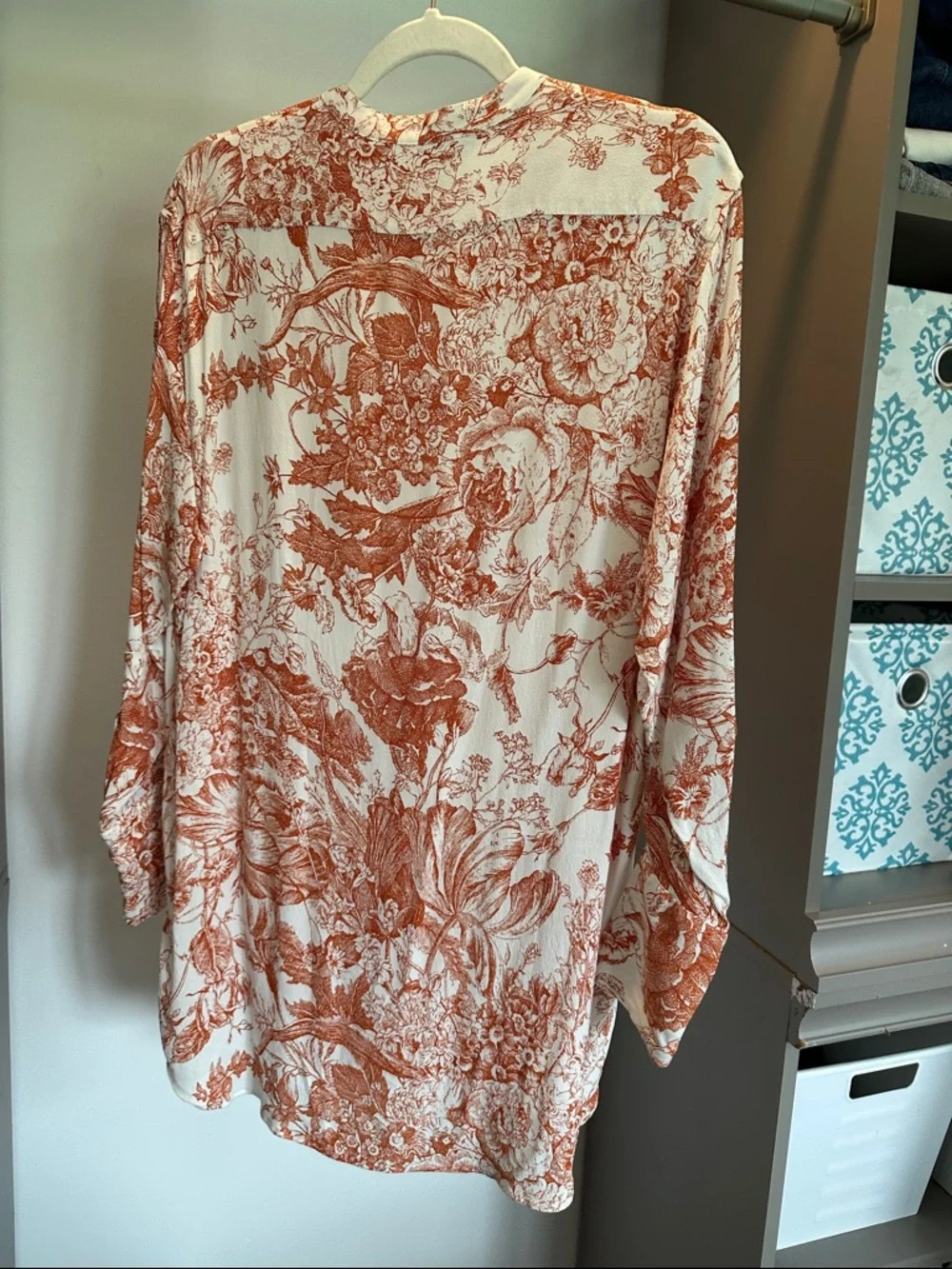 Zara White and Rust orange Floral toille Button-Front Blouse - Picture 2 of 5